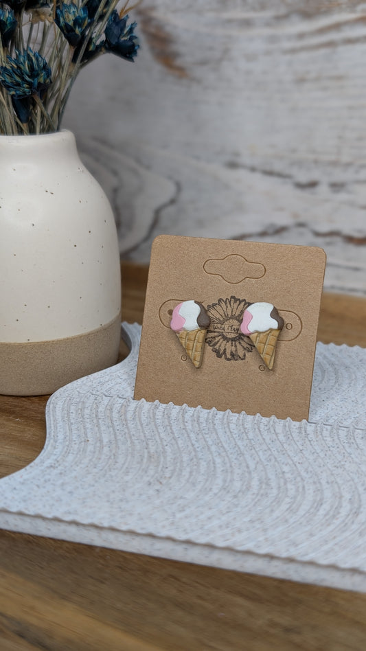 Neapolitan Ice Cream Cone Studs