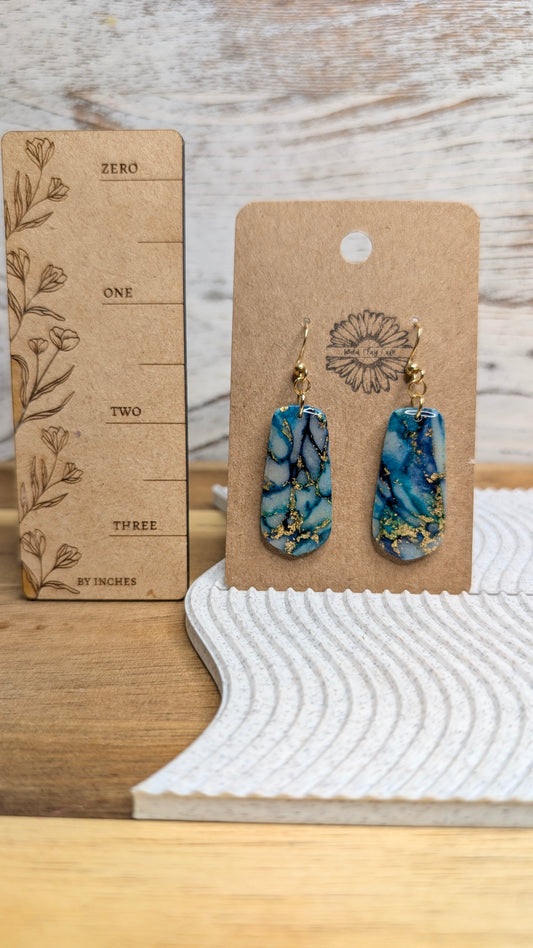 Teal and Navy Marbled Pointed Teardrops