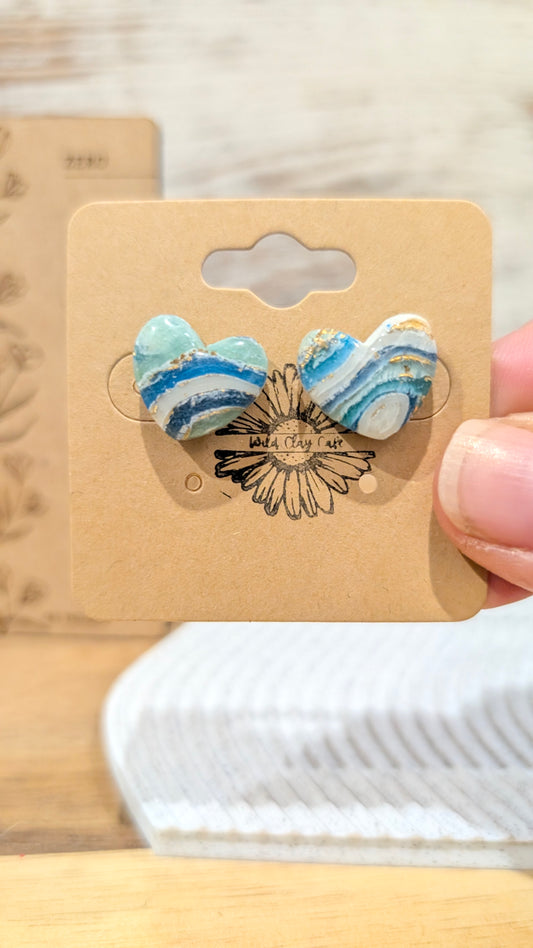Agate Heart Studs