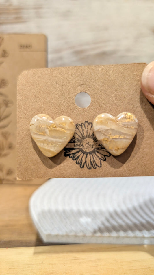 Gold Marbled Heart Studs