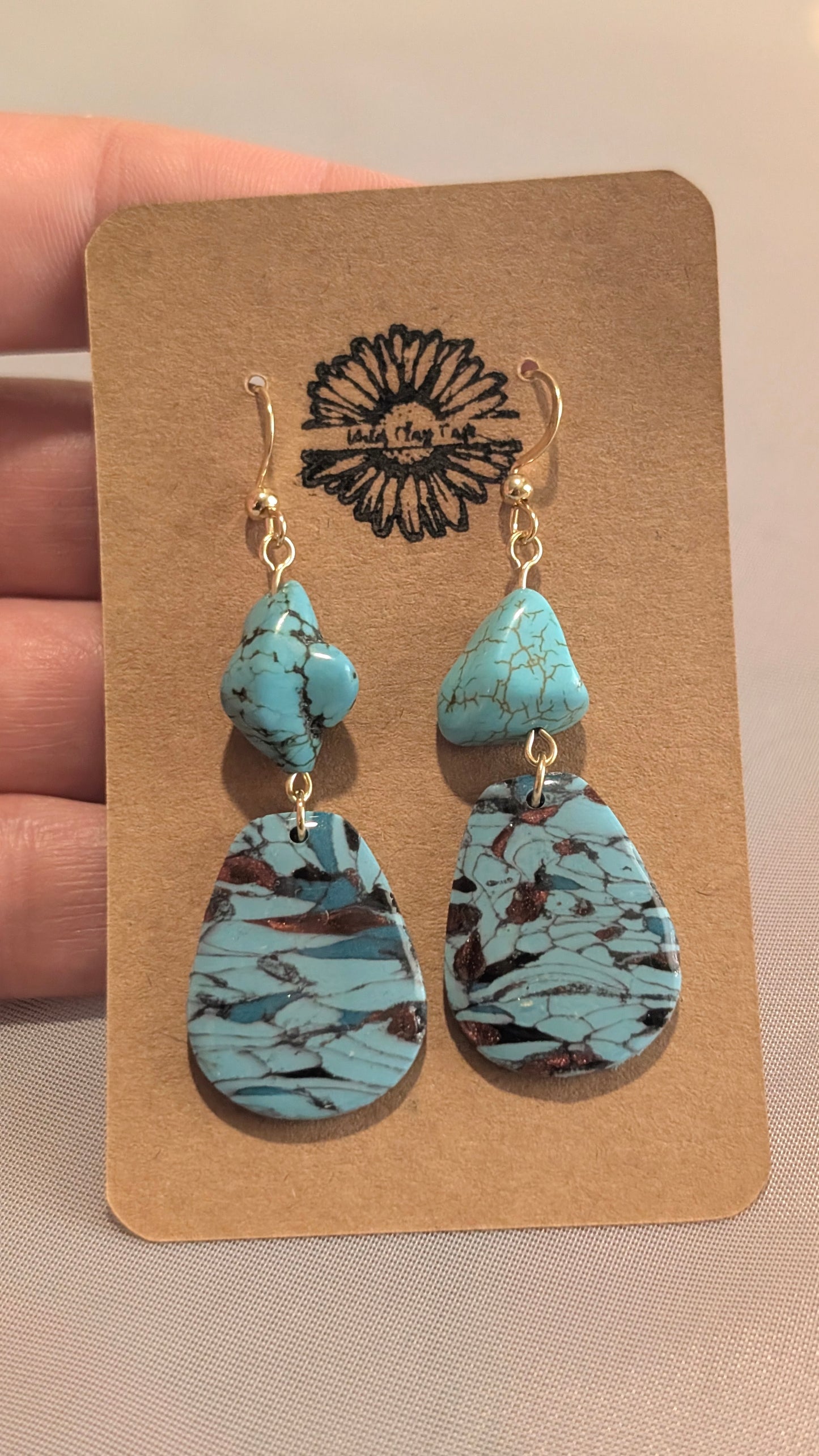 Teal Beaded Ovals (gold)