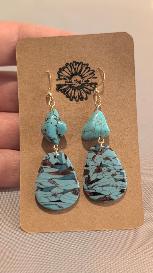 Teal Beaded Ovals (gold)