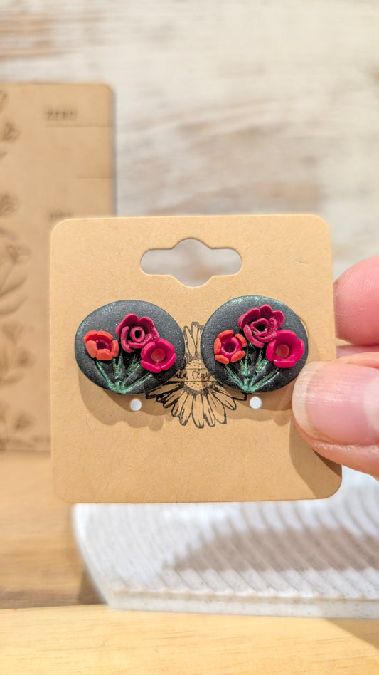 Black Flower Studs