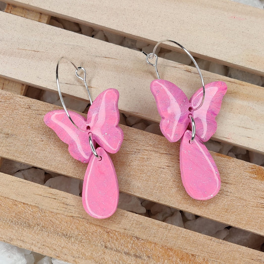 Pink Butterfly Hoops